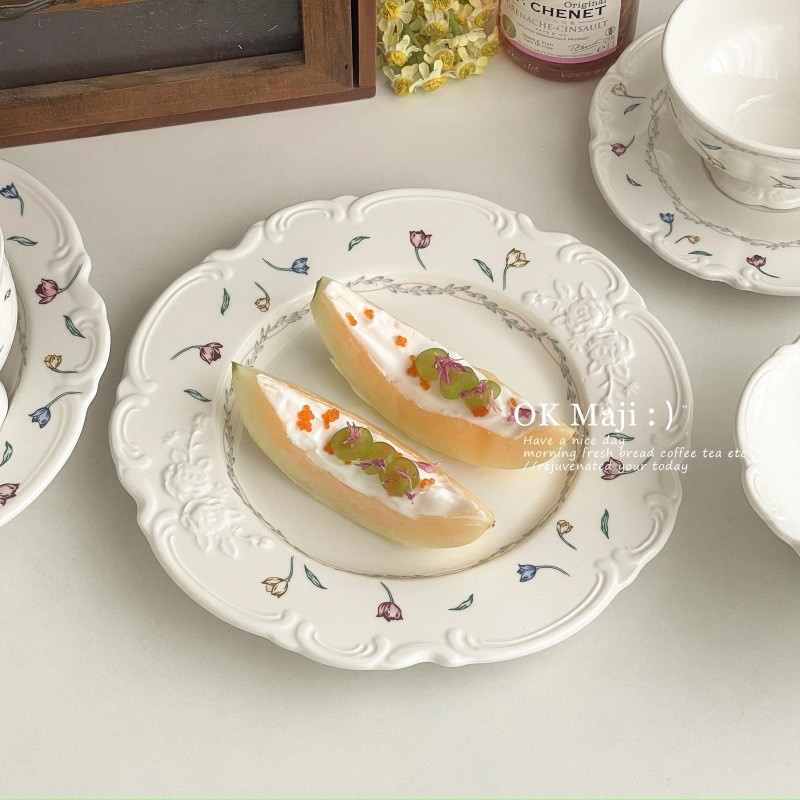 Pháp Ren Đĩa Rau Đĩa Bát Bộ Gốm Tây Thực Phẩm Pasta Đĩa Salad Đĩa Món Tráng Miệng Đĩa