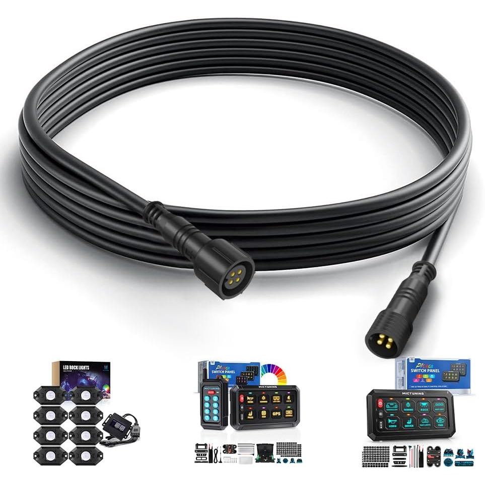 MICTUNING 2 Cáp Nối Dài 10FT 4 Pin - Độc Quyền Cho Đèn Đá RGB Thế Hệ 2 Và P1Y P1s P1C P8 Series Kết 