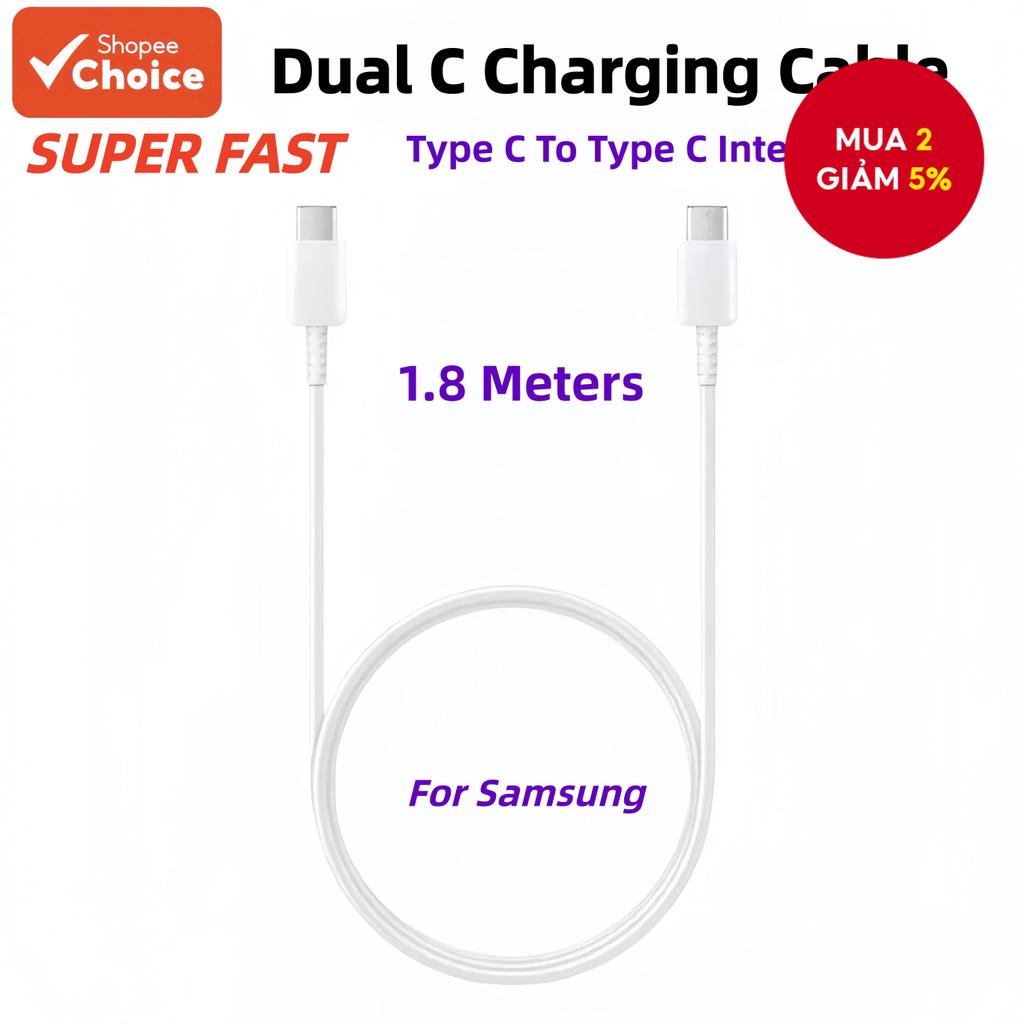 Cáp sạc siêu nhanh hai cổng Type C dài 1.8 mét cho Samsung Galaxy Chromebook