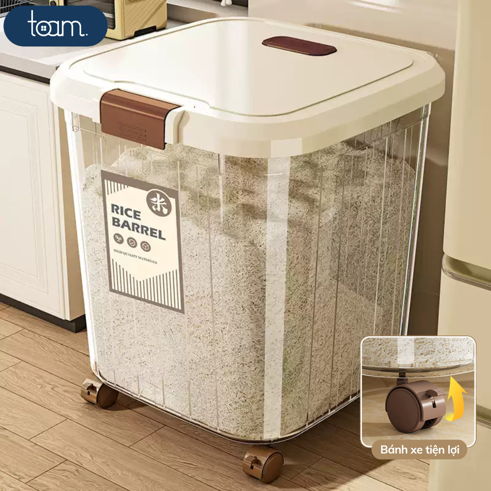 Thùng Đựng Gạo Ngũ Cốc Cỡ Lớn 15KG Có Bánh Xe KOTO, Hộp Để Gạo Cao Cấp Tích Hợp Ngăn Chống Ẩm Mốc Côn Trùng