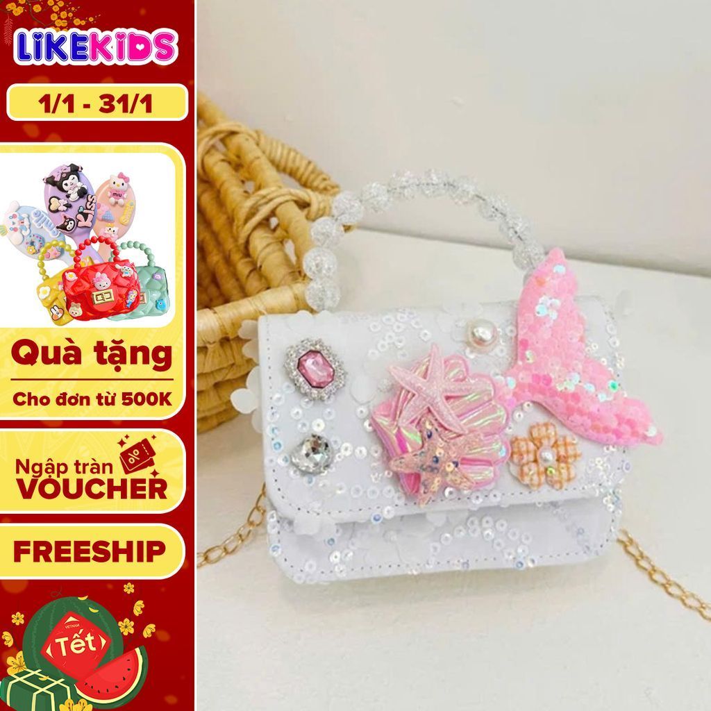 TÚI đeo chéo cho bé gái hoạ tiết TIÊN CÁ - LikeKids