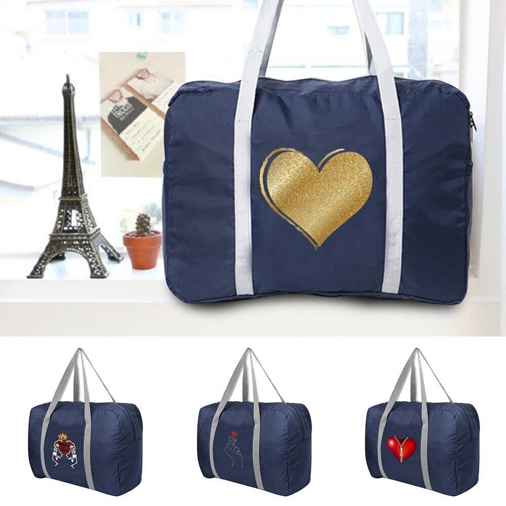 Dapat dilipat Foldable Travel Bags Unisex Clothes Organizers Duffle Bag Love Printed Handbags Travel