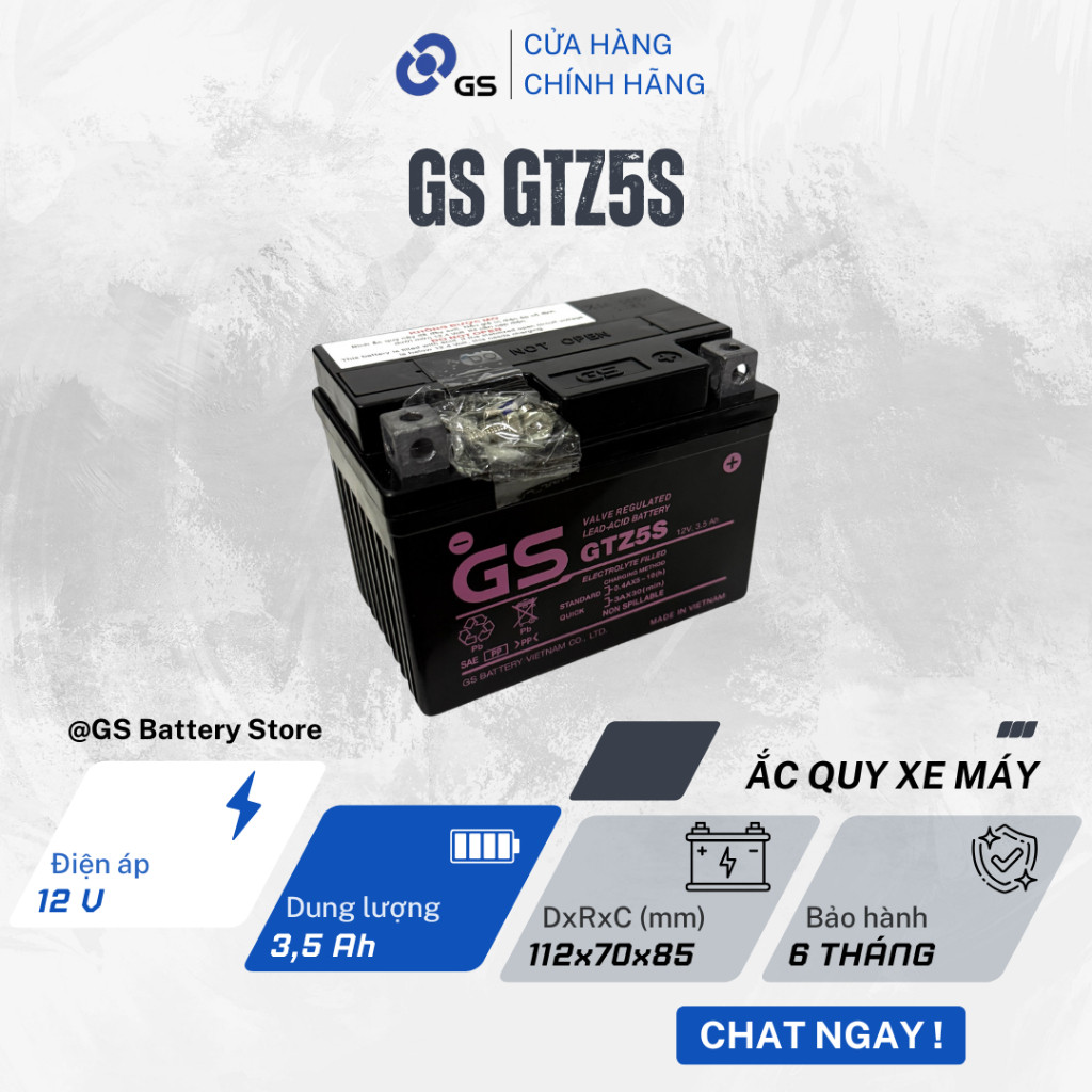 Bình ắc quy GS GTZ5S 12V 3,5Ah - Siêu bền, đề nổ mạnh mẽ - Bảo hành 6 tháng toàn quốc