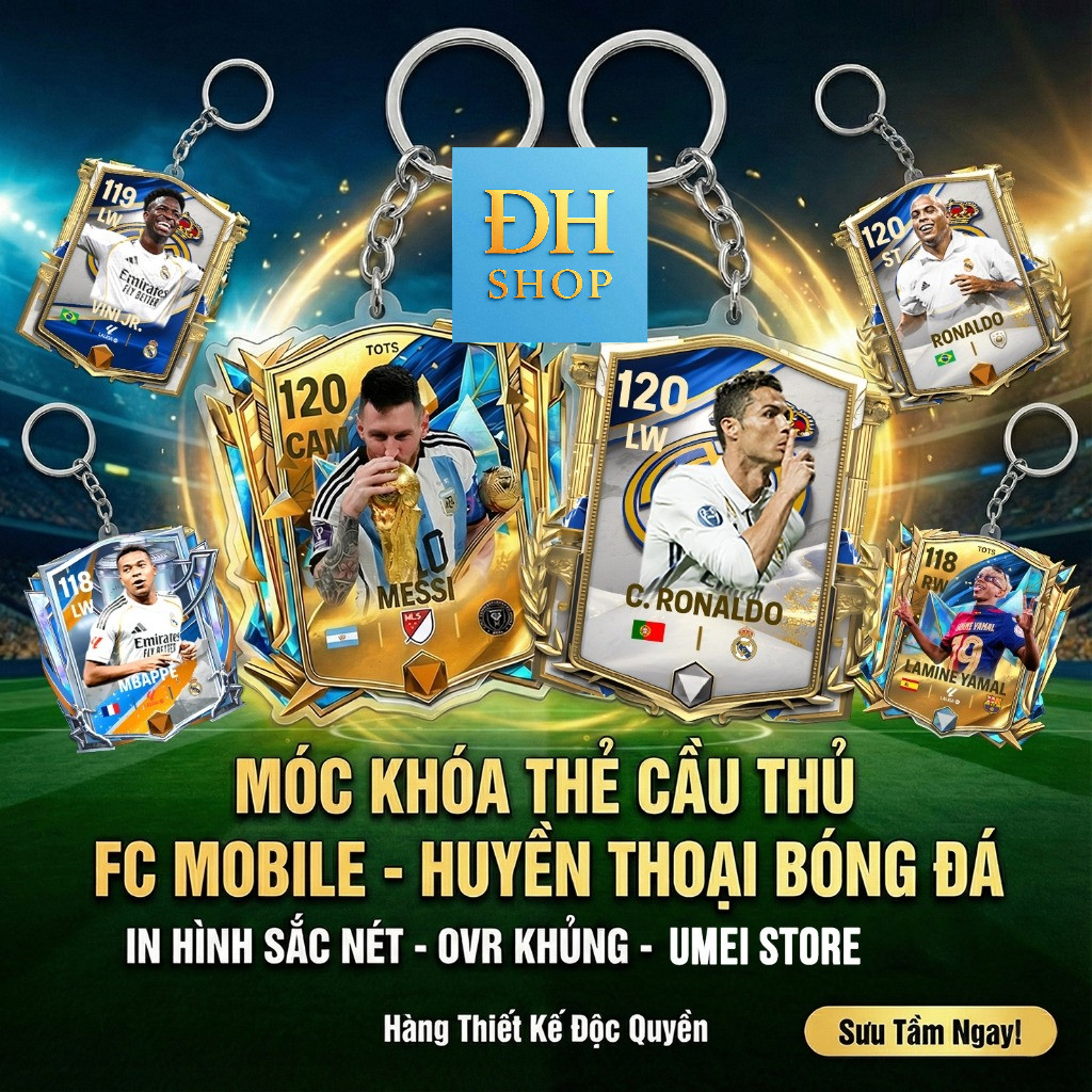 Móc Khóa FC Mobile Móc Khóa Bóng Đá Thẻ Cầu Thủ Messi, Ronaldo, Beckham, Torres, Mbappé... Sưu Tầm