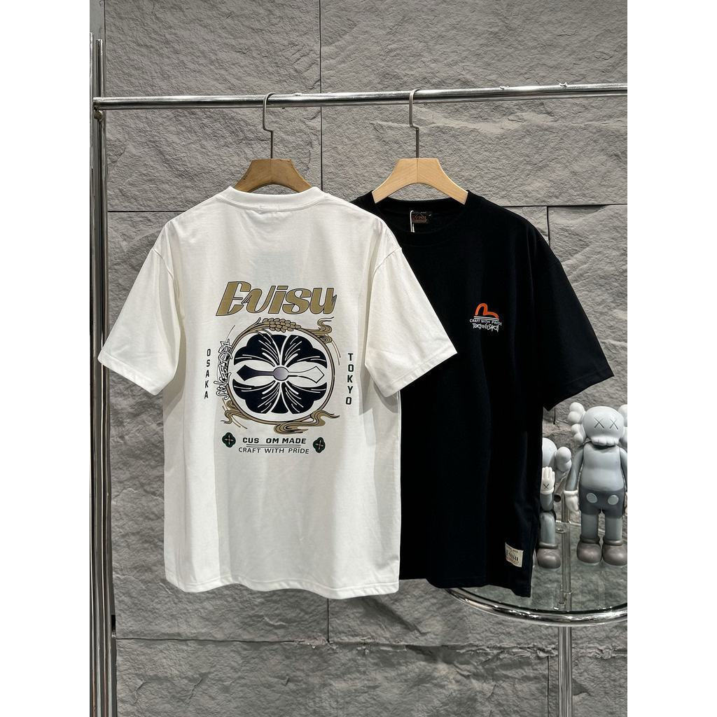 EVISU Áo thun ngắn tay nam nữ màu trơn - Thần tài 2026, phong cách mới