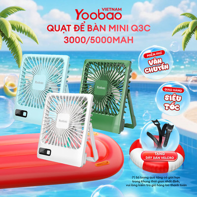 Quạt Yoobao Q3C 3000/5000mAh | Công suất 3W | 5 cấp độ gió | Màn hình LED | Bảo hành 12 tháng