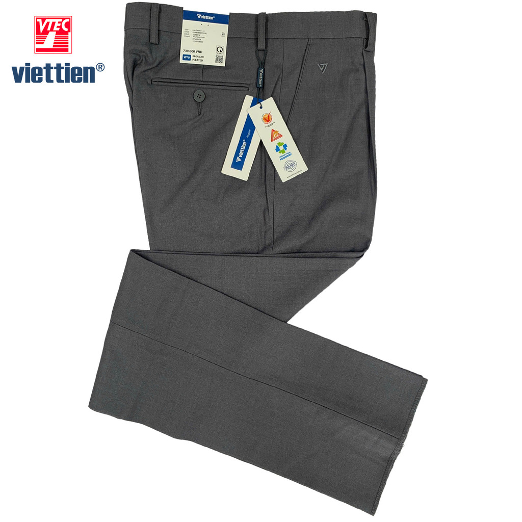 Viettien - Quần tây nam màu xám có ly regular - 1U4618