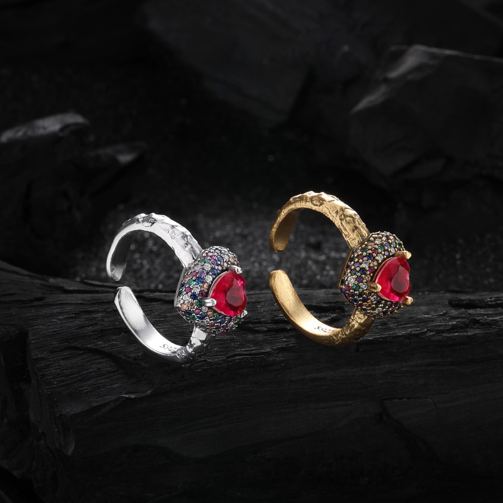 nhẫn đôi bạc thật 100% nhẫn đôi Nhẫn bộ nữ kiểu retro công nghiệp nặng, bạc 925 và zircon, thời tran