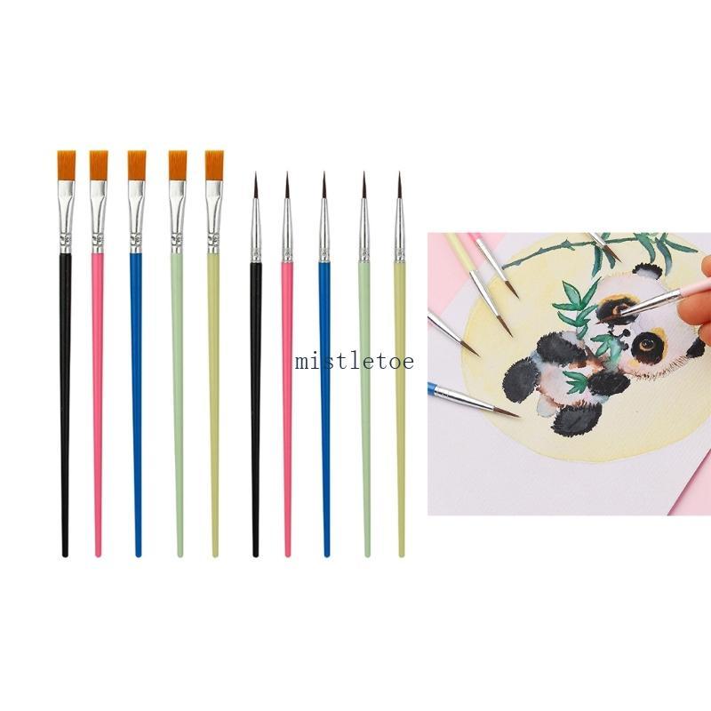 MIS Paint Brush 10 Chiếc Tròn Flat Tip Paintbrushes Nylon Hair Artist Art Paint Brush