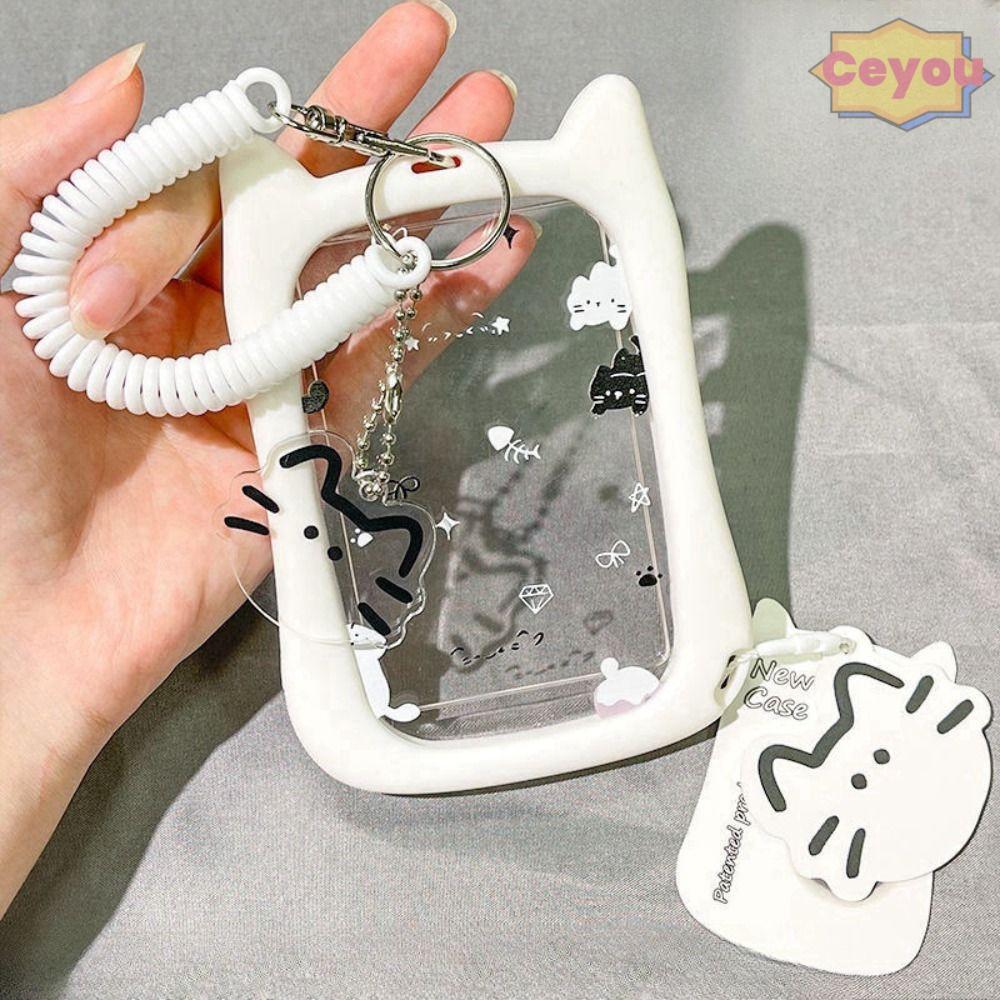 CEYOU Photocard Holder, Cat Ear Kawaii Kpop Idol Card Holder, Acrylic Di Động Trong Suốt Túi Mặt Dây