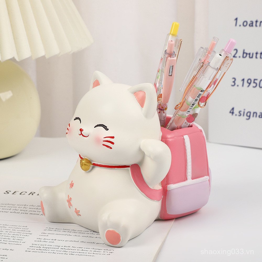 Sakura Cat Tube Dễ Thương Sáng Tạo Đồ Dùng Học Sinh Văn Phòng Để Bàn Trang Trí Lưu Trữ Bàn Chải Tran