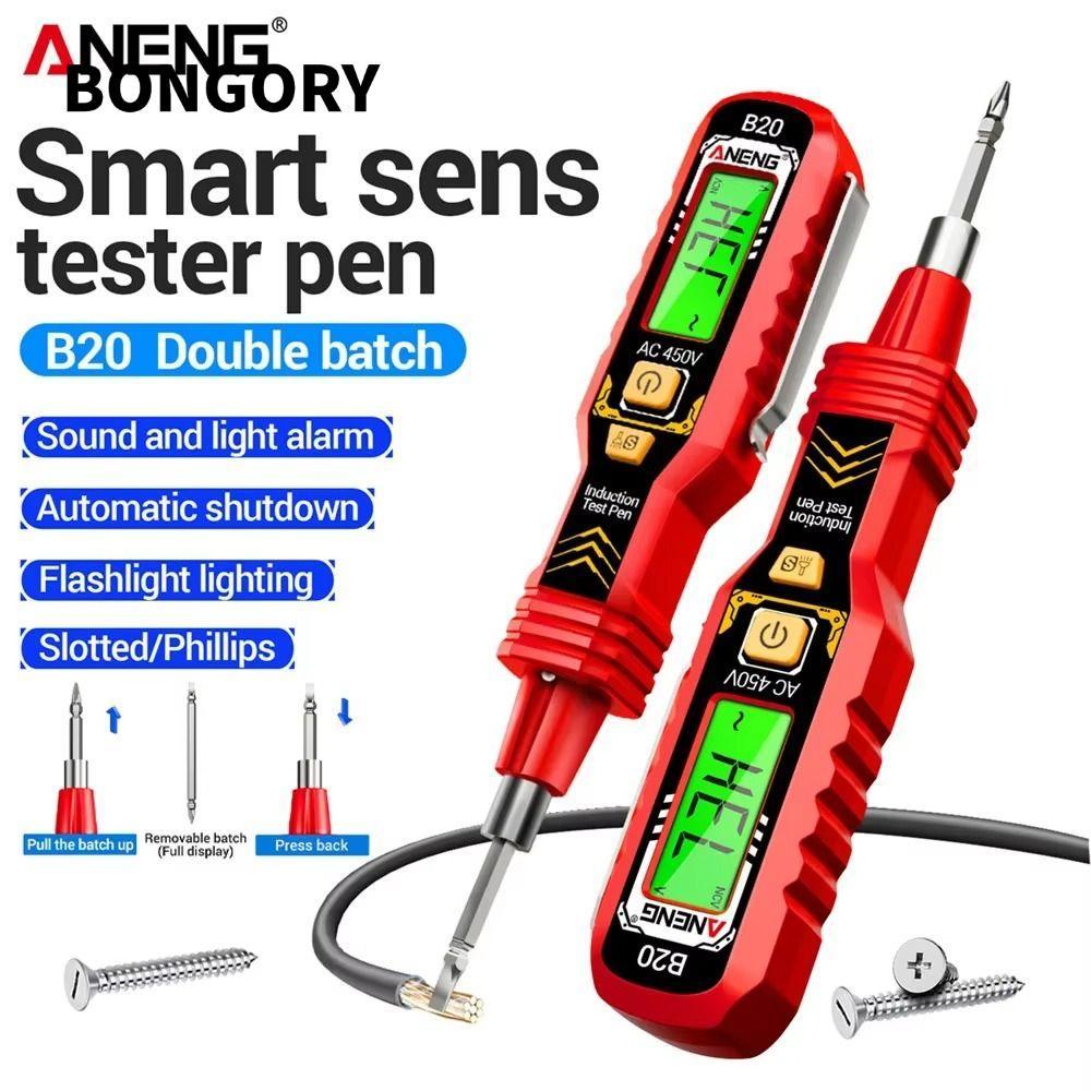 Bút kiểm tra điện áp BONGORY, Máy dò điện áp báo động hai đầu, ANENG B20 Bút cảm ứng thợ điện chính 