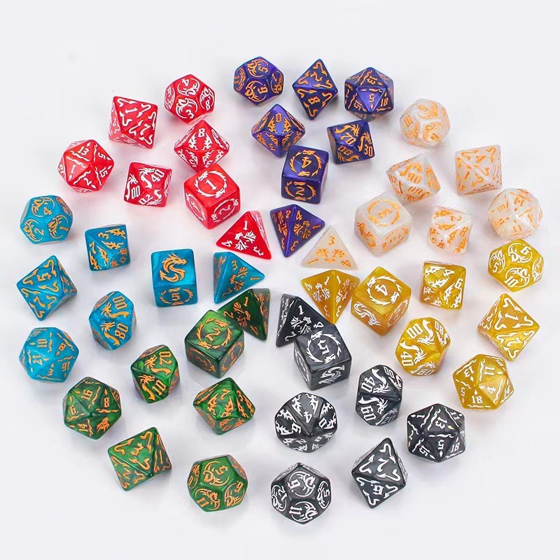 YLNO Bộ 7 Miếng Dragon Set Dice Dragon Elements Bộ Xúc Vice Đa Mặt Dungeons Và Dragons Board Game Dr