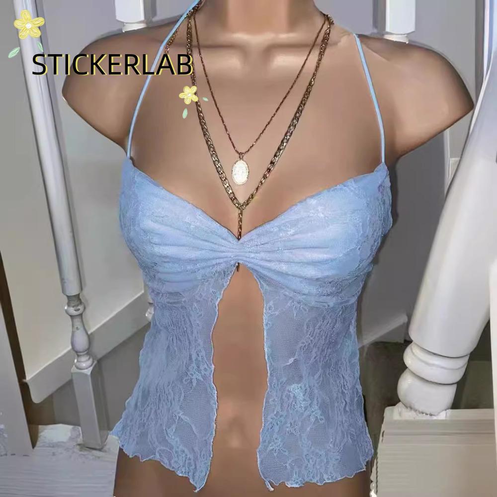 Áo Crop Top hoa StickerLab ren grunge, xu hướng fairycore mùa hè