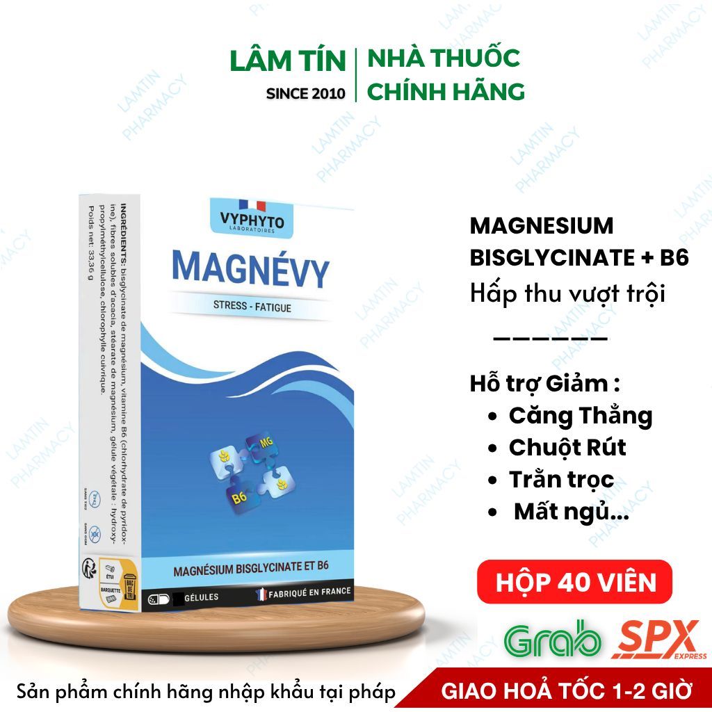 ( Mua combo tặng quà ) Viên Uống Magie bisglycinate MAGNEVY Bổ sung Magie và vitamin B6 cho cơ thể h