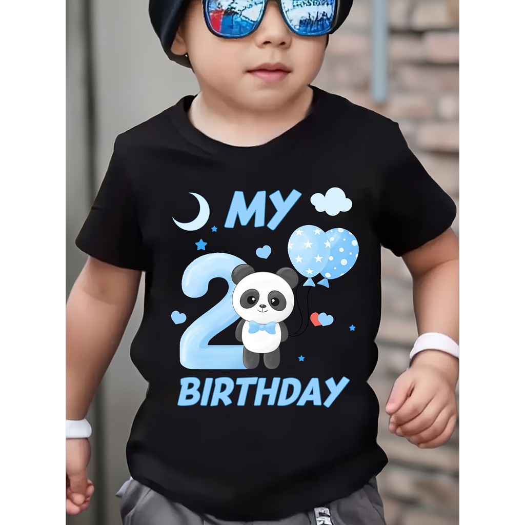 Áo thun sinh nhật lần thứ 2 của bé trai - "MY 2 SINH NHẬT" Đồ họa gấu trúc & bóng bay dễ thương với 