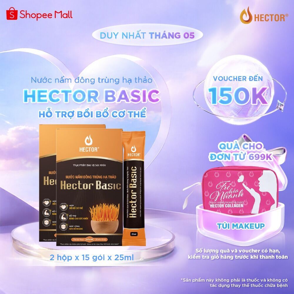 Bộ 2 Hộp Nước nấm Đông Trùng Hạ Thảo Hector Basic hỗ trợ bồi bổ sức khỏe hằng ngày ( 2 hộp x 15 gói 