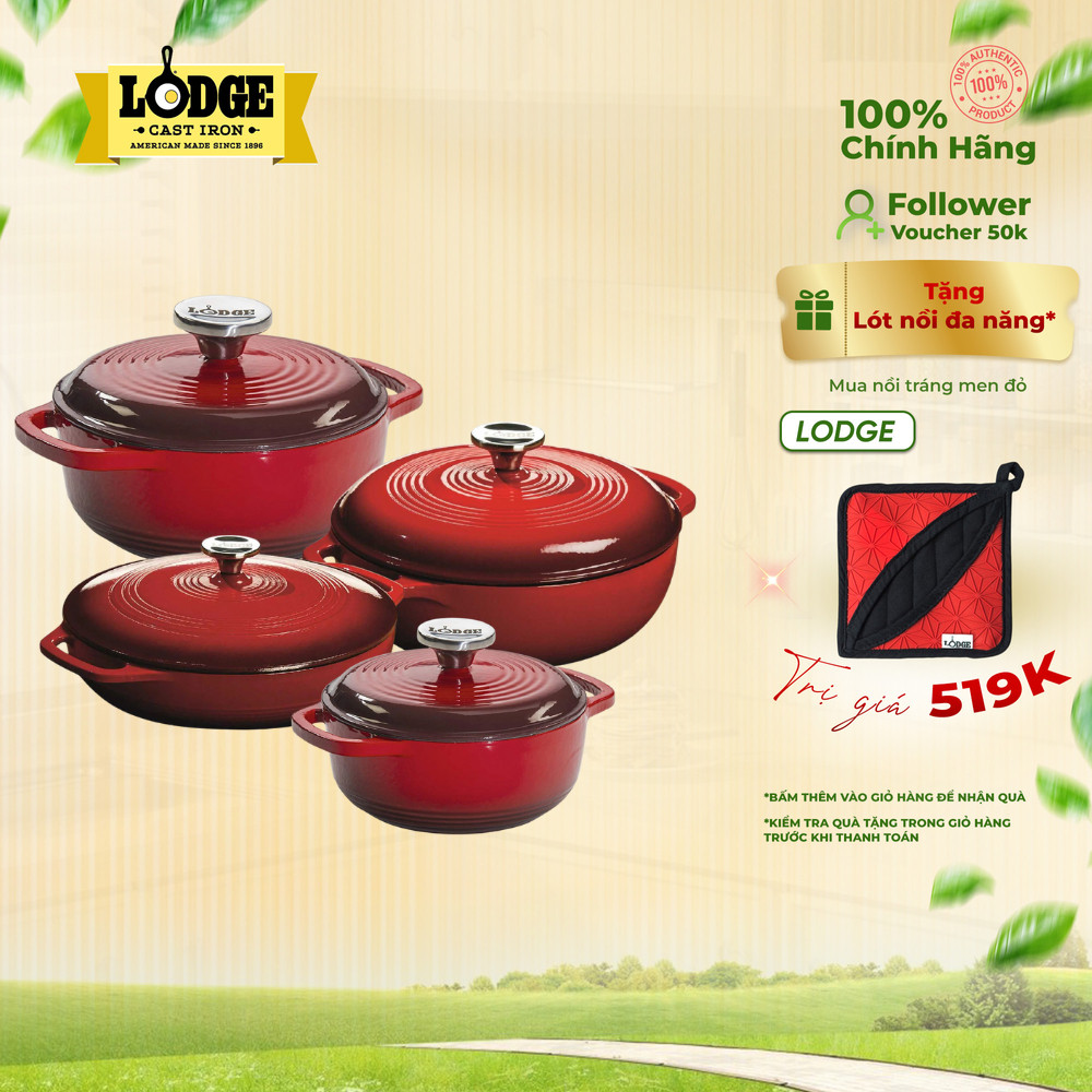 Lodge - Nồi gang phủ men màu đỏ - Nhiều kích cỡ
