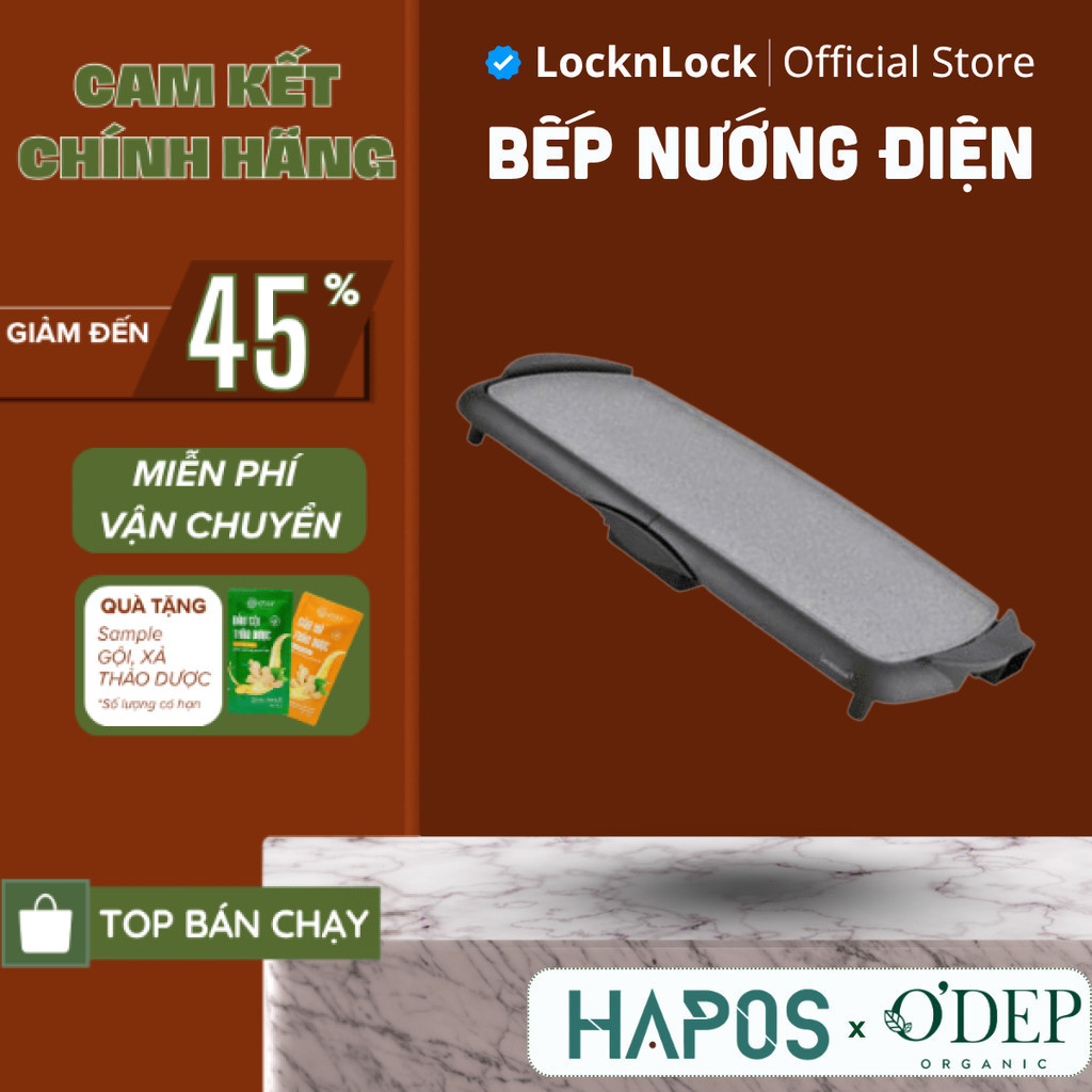 Bếp nướng điện LocknLock Electric Grill Pan EJG262BLK 2000W, Hàng chính hãng, Có tay cầm - HAPOS LOF