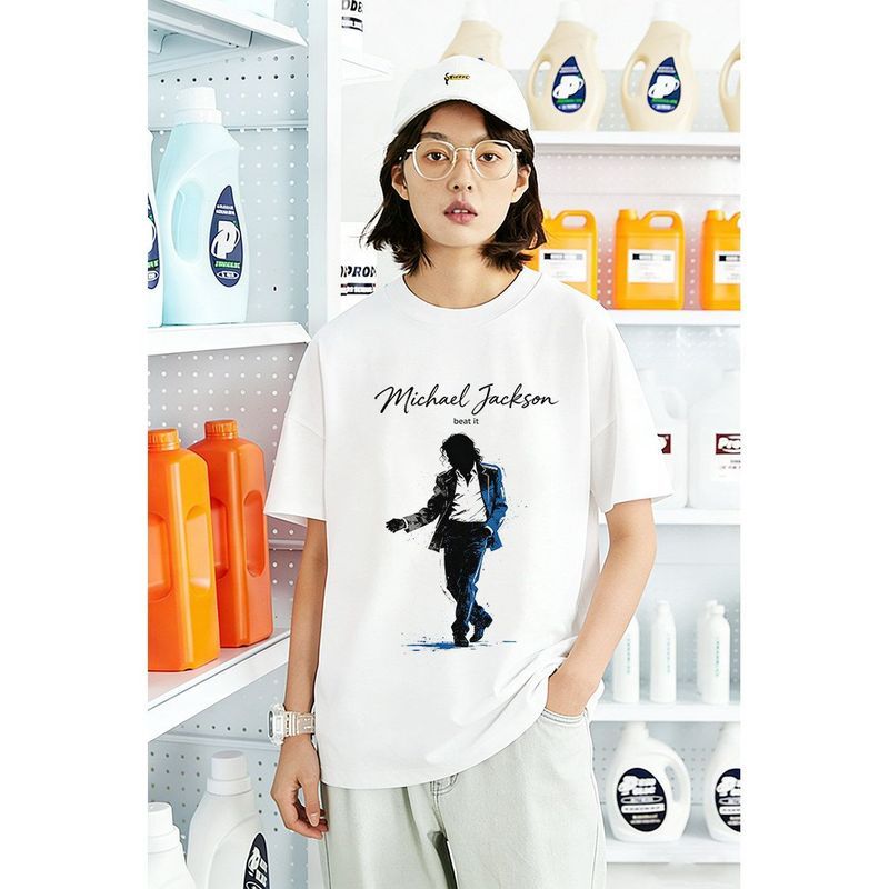 Áo thun ngắn tay Michael Jackson Merchandise Merch Michael Áo trắng