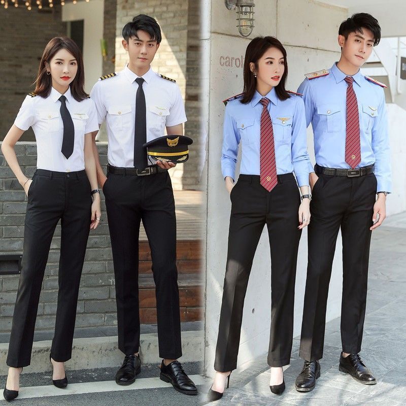 Đồng Phục Đội Trưởng Áo Sơ Mi Nam Đồng Phục Không Khí Phi Công Tay Ngắn Đồng Phục Nam Cửa Hàng Không