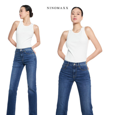 Quần Jean Nữ Ninomaxx Dáng Suông Xanh Dương RAWCORE DENIM Chất Vải Dày Độ Bền Cao Co Dãn Nhẹ 2508022