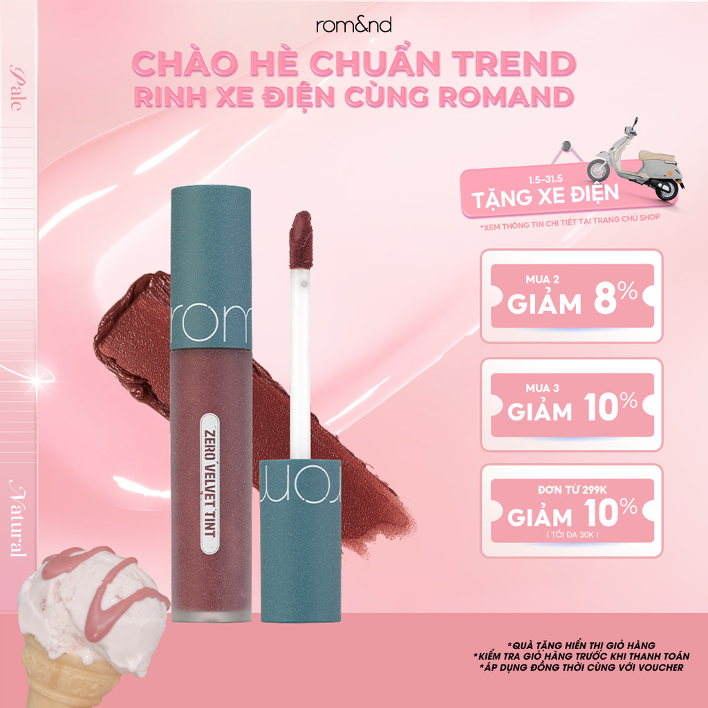 [Rom&nd] [Vintage Series] Son kem lì, lên màu chuẩn, mịn môi Hàn Quốc Romand Zero Velvet Tint 5.5g
