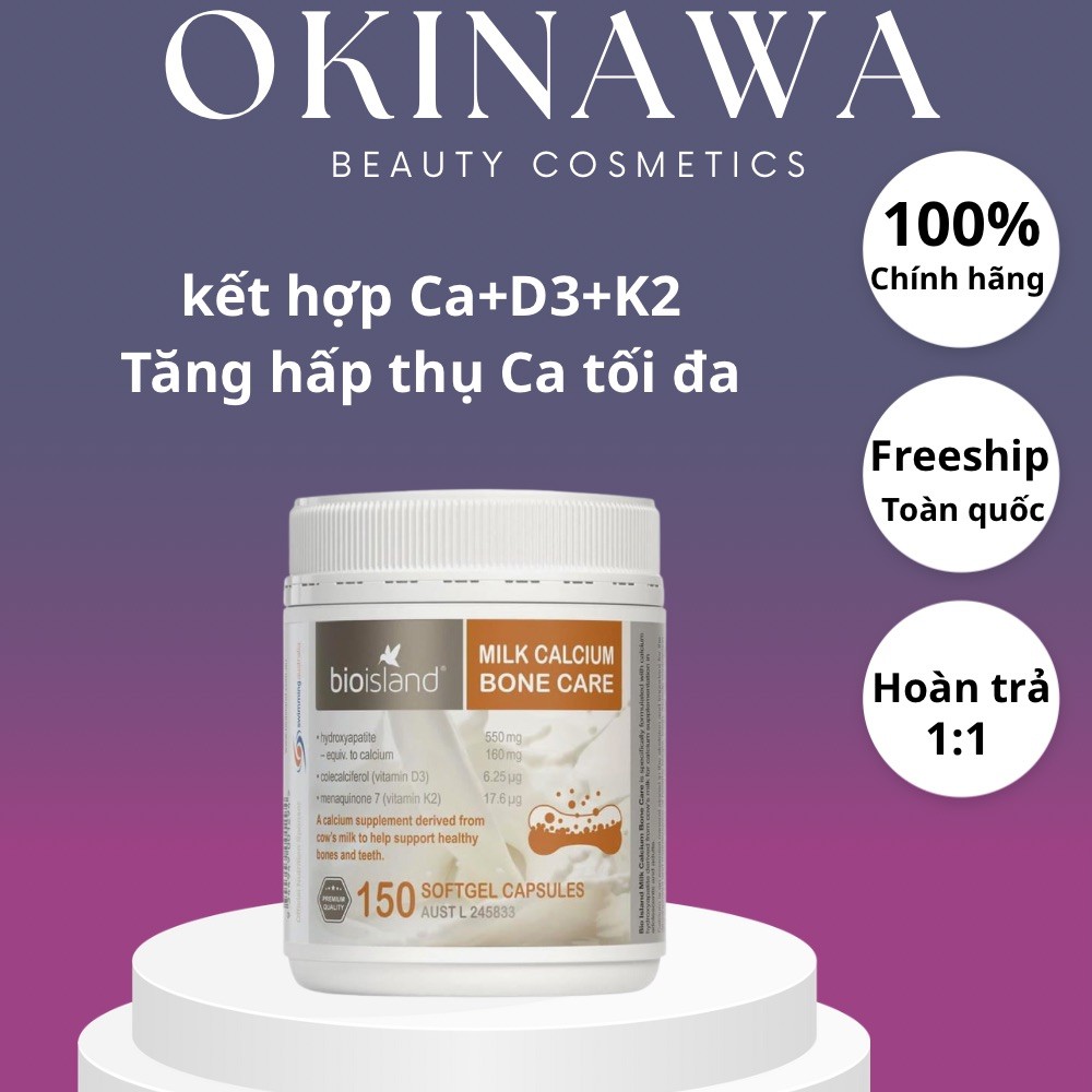Viên uống canxi hữu cơ Bioisland Milk Canxi Bon Care 150 Viên của Úc ;Canxi sữa hữu cơ Bioisland