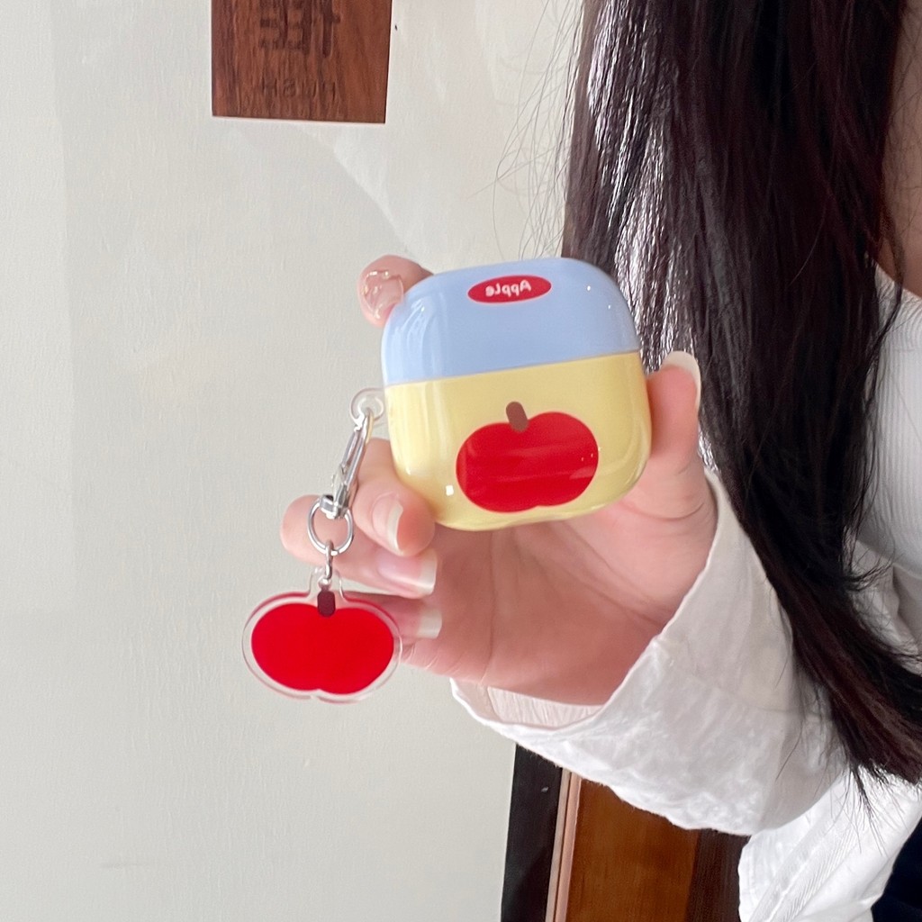 Hộp đựng tai nghe màu vàng xanh có mặt dây chuyền trái cây màu đỏ cho AirPods 4 AirPods 3 Pro 2 Pro 
