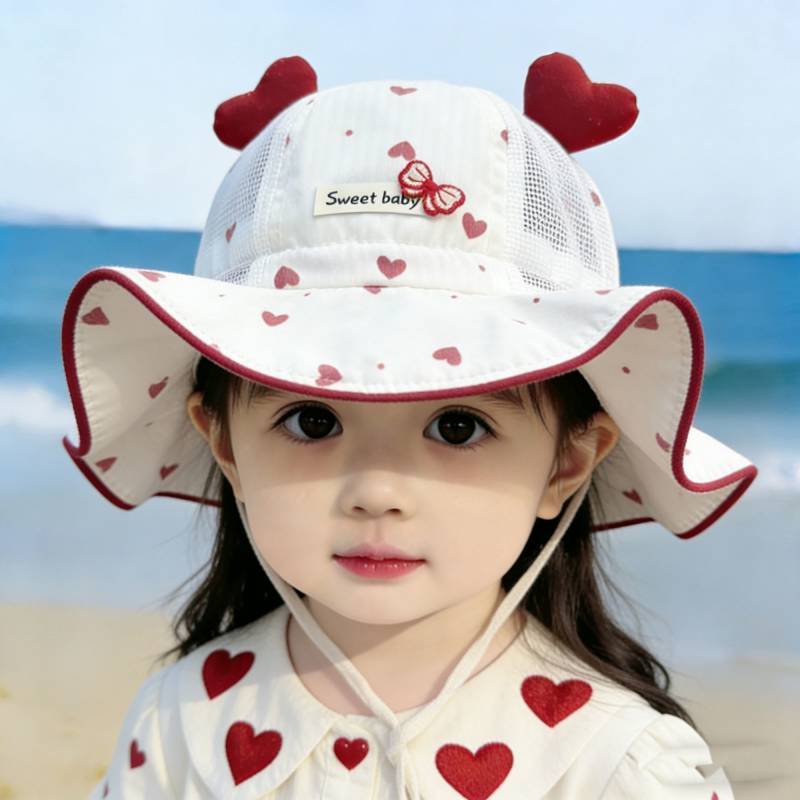 Baby and Infant Hat Spring and Summer Mesh Breathable Bucket Hat Girls Love Big Brim Bucket Hat Suns