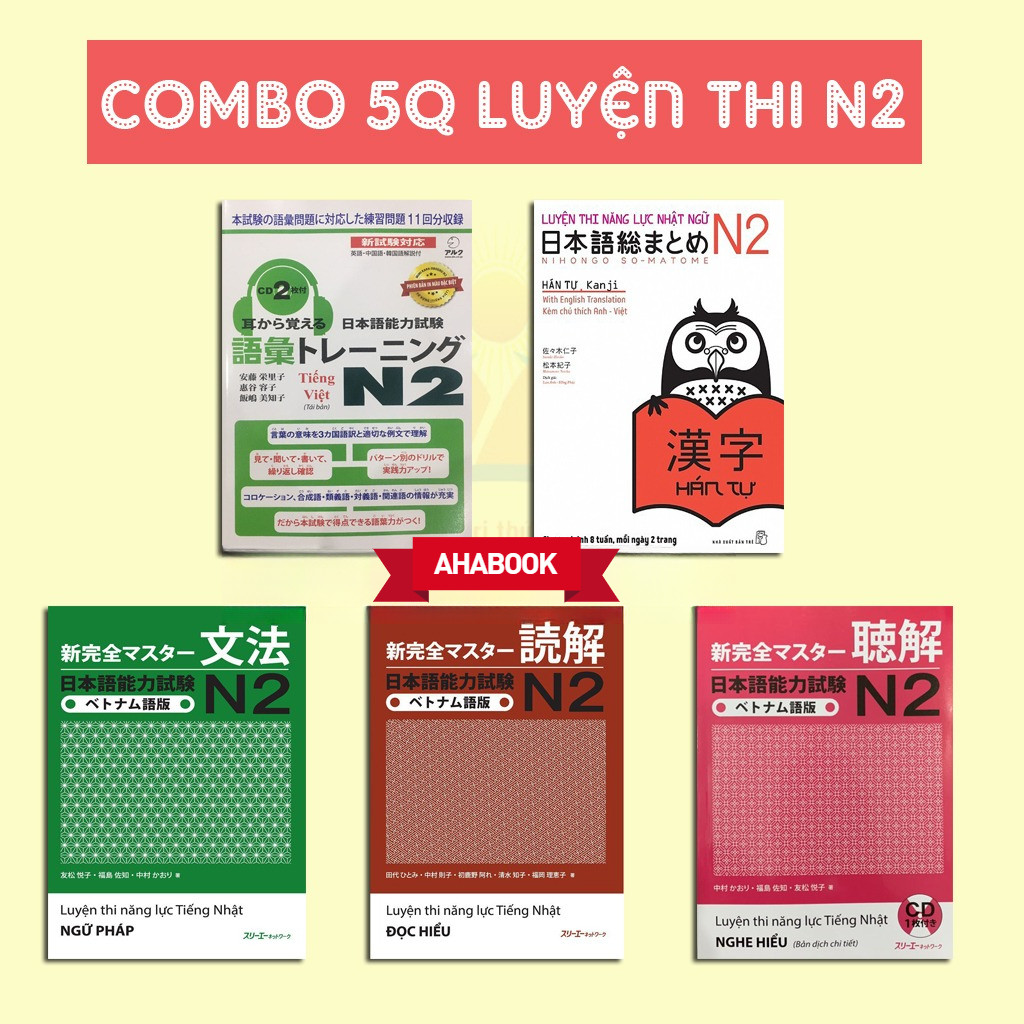 Aha - Sách tiếng nhật - Combo 5 Cuốn Luyện Thi Năng Lực Tiếng Nhật N2 Chuẩn Nhất ( Luyện Thi JLPT N2