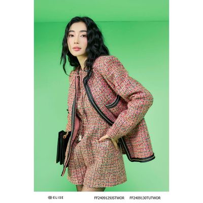Vest tweed cam đất sợi kim sa viền dây Pk thiết kế Elise FF2409130TUTWOR