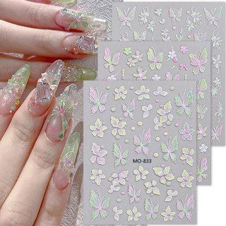 3D Sang Trọng Thạch Dán Móng Tay Đá Trong Suốt Hồng Xanh Bướm Hoa Dính Móng Tay Nghệ Thuật Trang Trí Dán DIY Decal