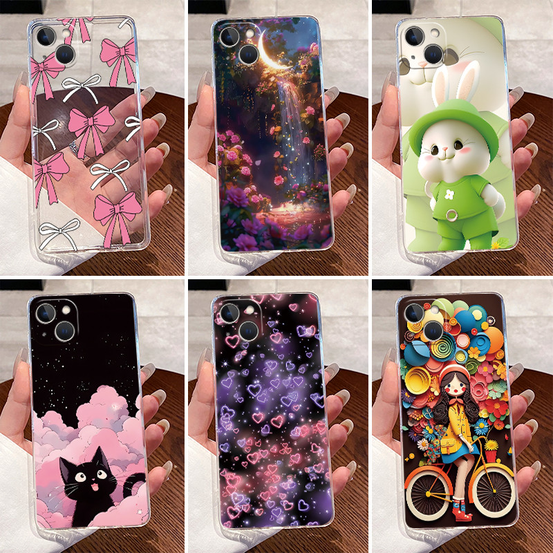 Ốp Lưng Cho iPhone 15 6.1 "Vỏ Cho iPhone 15 Plus 6.7" Vỏ Sang Trọng Dễ Thương Trái Tim Tình Yêu Thỏ 