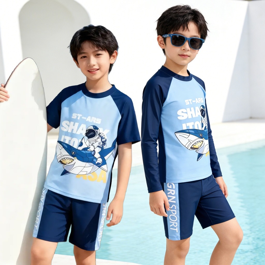 3-13Y Long Sleeve Rashguard Swimsuit Quick-Dry Swimming Attire 2PC Swimwear Set for Kids Boys
