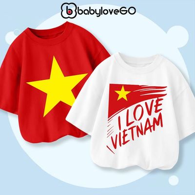 Áo Việt Nam form rộng tay lỡ BabyloveGO 2026 áo thun PREMIUM COTTON cho bé 1-10 tuổi