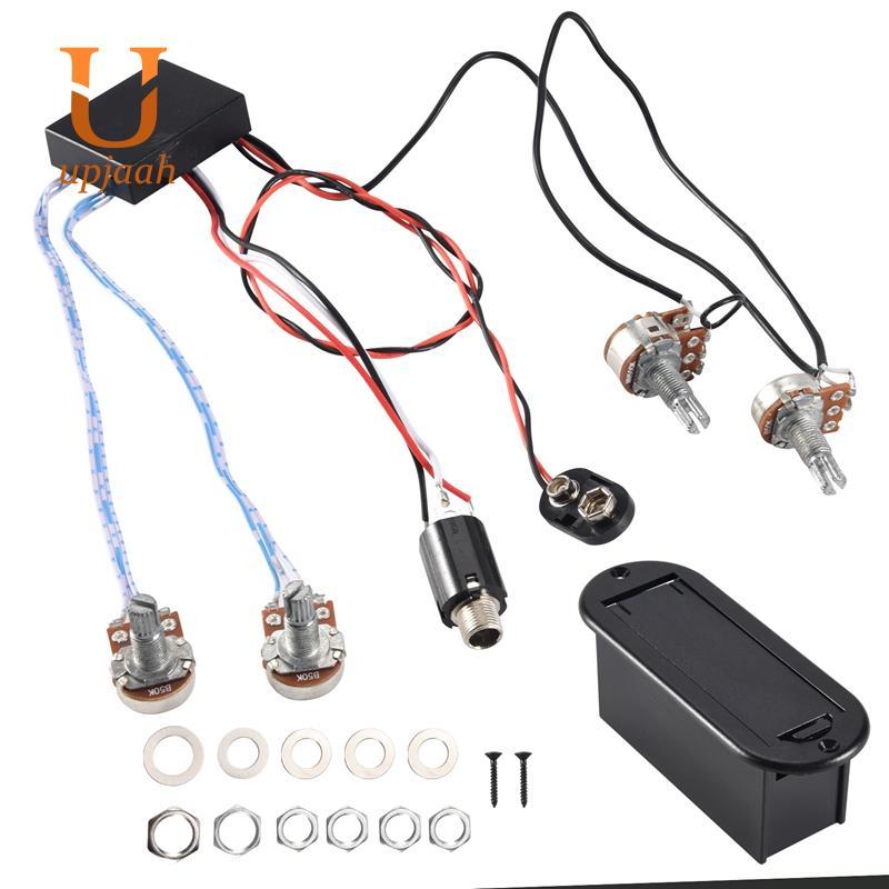 2 Band Active Bass Guitar EQ Equalizer Preamp Circuit Pickup Đen