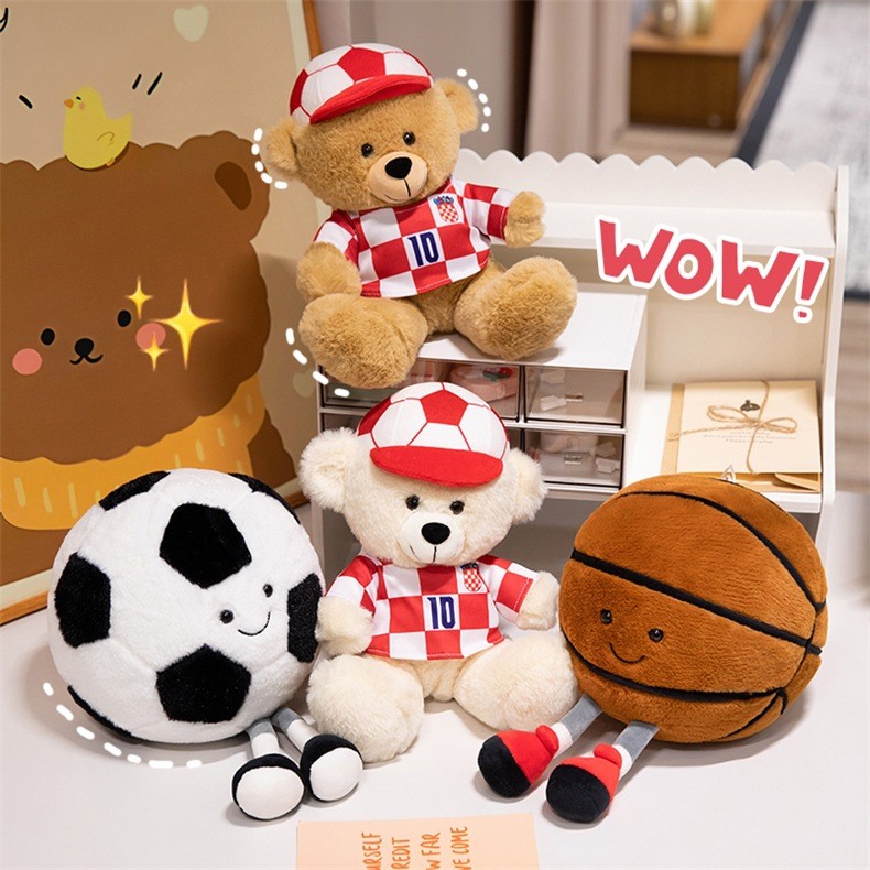2024 Phong Cách Mới jellycat Vui Bóng Búp Bê Bóng Đá Bóng Rổ Sang Trọng Đồ Chơi Jersey Gấu Búp Bê Ng