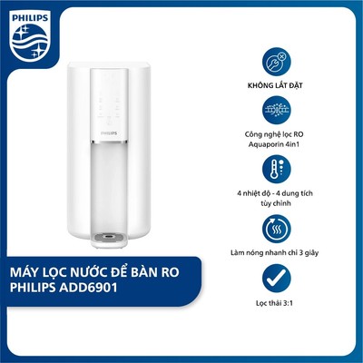 [HÀNG CHÍNH HÃNG] Máy lọc nước RO để bàn PHILIPS ADD6901 màu trắng - Công Nghệ lọc RO Aquaporin Inside®, làm nóng 3s