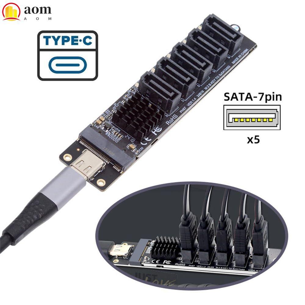 AOMSOVN PCI-E Riser, Bộ chuyển đổi 5 kênh Type C sang SATA 6Gbps, Plug and Play JMB575 Bộ chuyển đổi