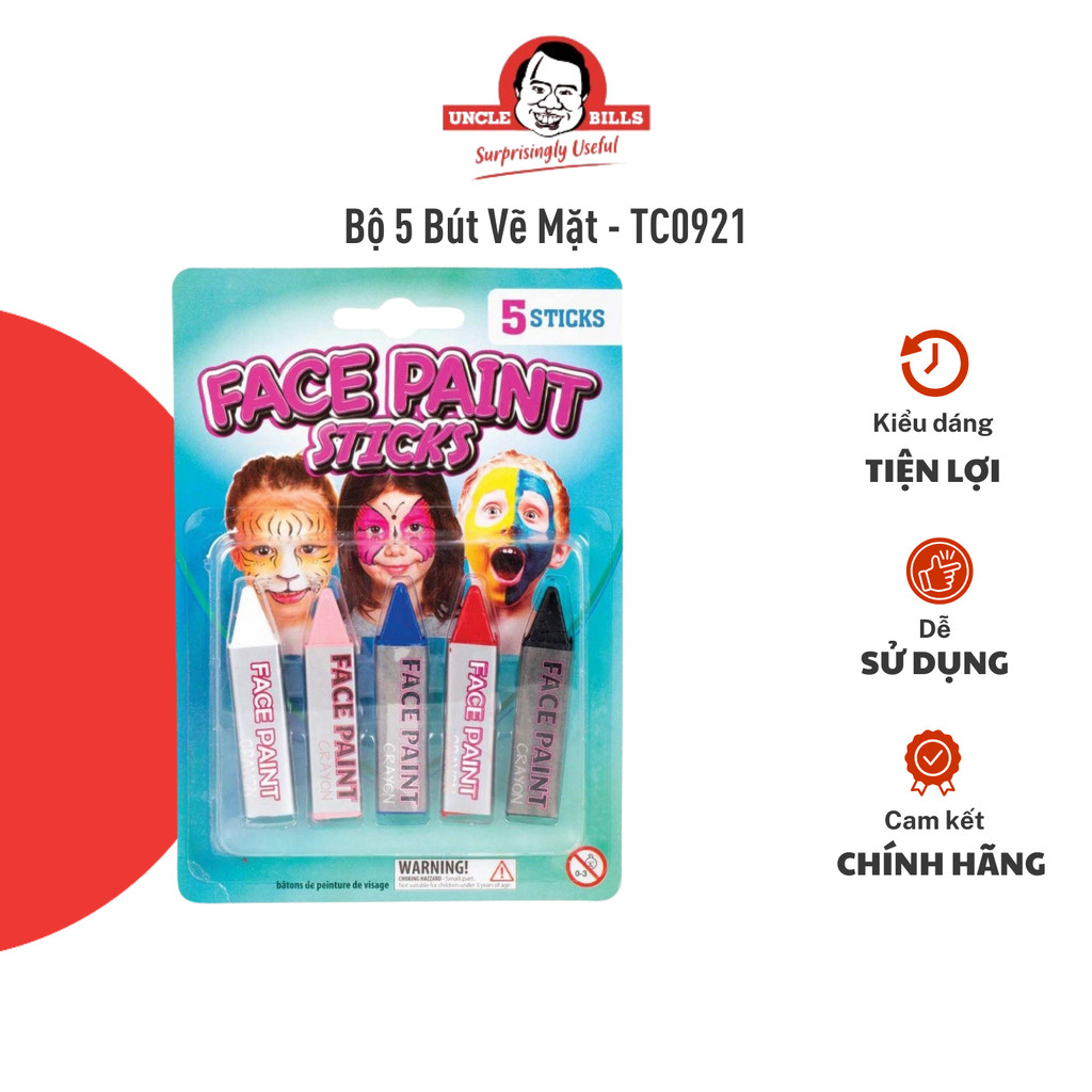 Bộ 5 Bút Vẽ Mặt UNCLE BILLS An Toàn Dễ Tẩy Sáng Tạo Nghệ Thuật Nhiều Màu - TC0921