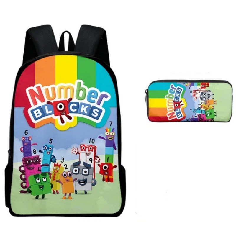 2 Cái / Bộ Balo Cho Bé + Túi Đựng Bút Numberblocks 3D Hoạt Hình Túi Đi Học Tiểu Học Nhẹ Thoải Mái Bề