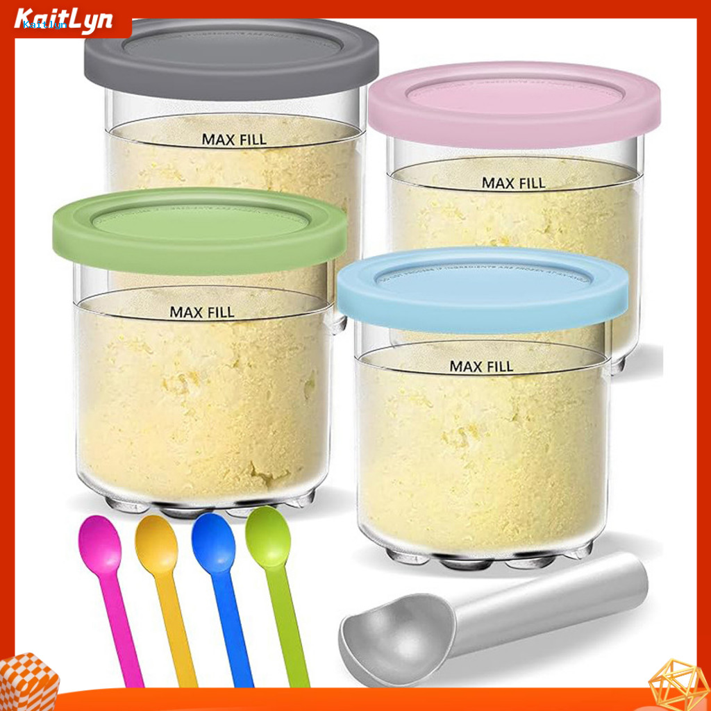 < Kaitlyn > 4 Hộp Đựng Kem Pint Có Nắp Cho Máy Làm Mát Kem Ninja Máy Rửa Chén Không Bpa An Toàn Với 