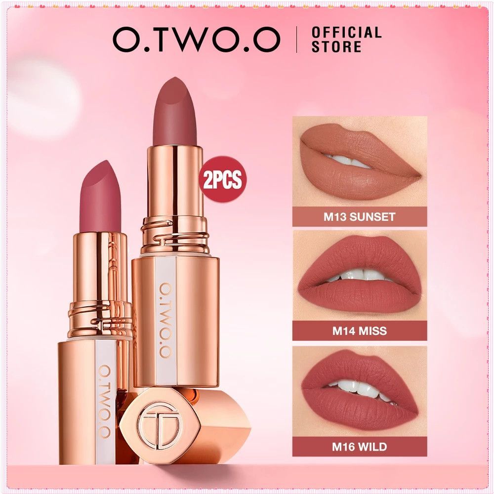 Bộ 2 thỏi son O.two.o Frosted Lipstick Mist Kiss Color Matte Kiss Lock Color Lip Gloss trang điểm mặ