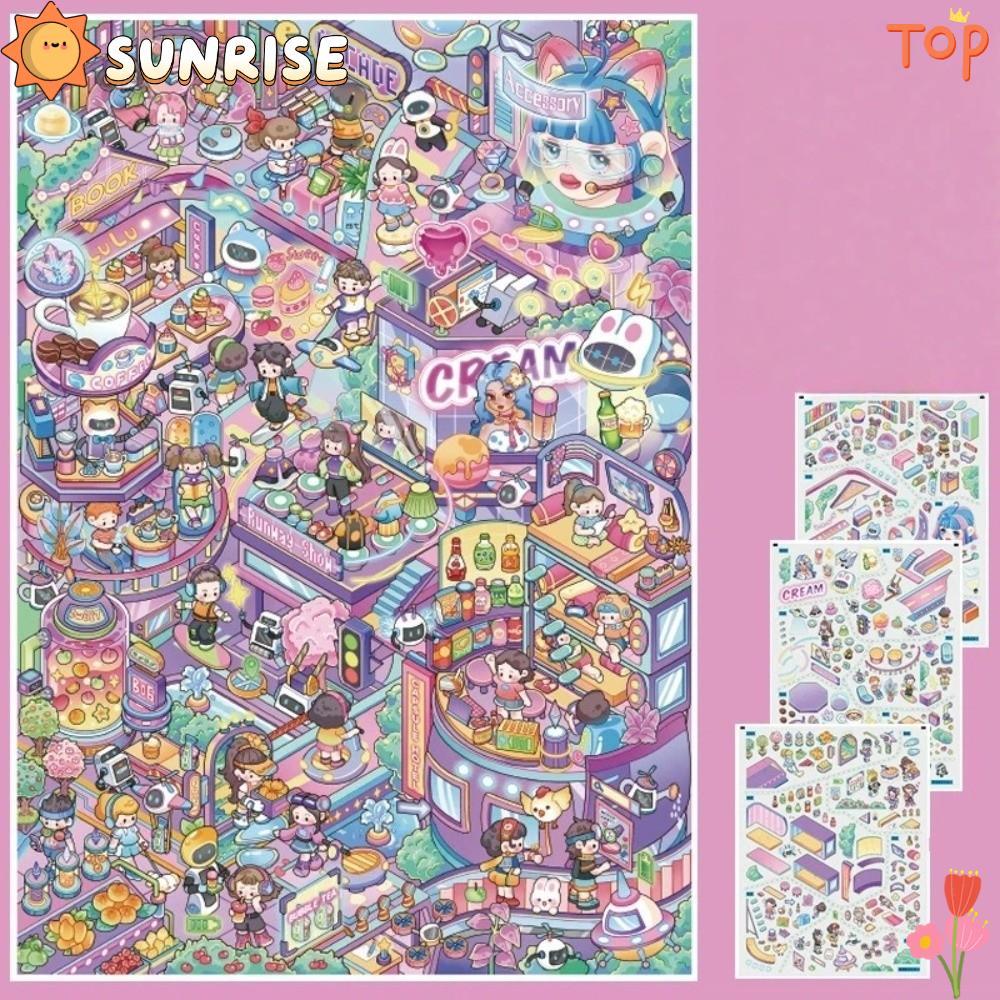 SUNRISE DIY Scene Sticker, Die-cut Street Scene Miniature Sticker, PET The Way Home Cyber ​​Nhãn dán