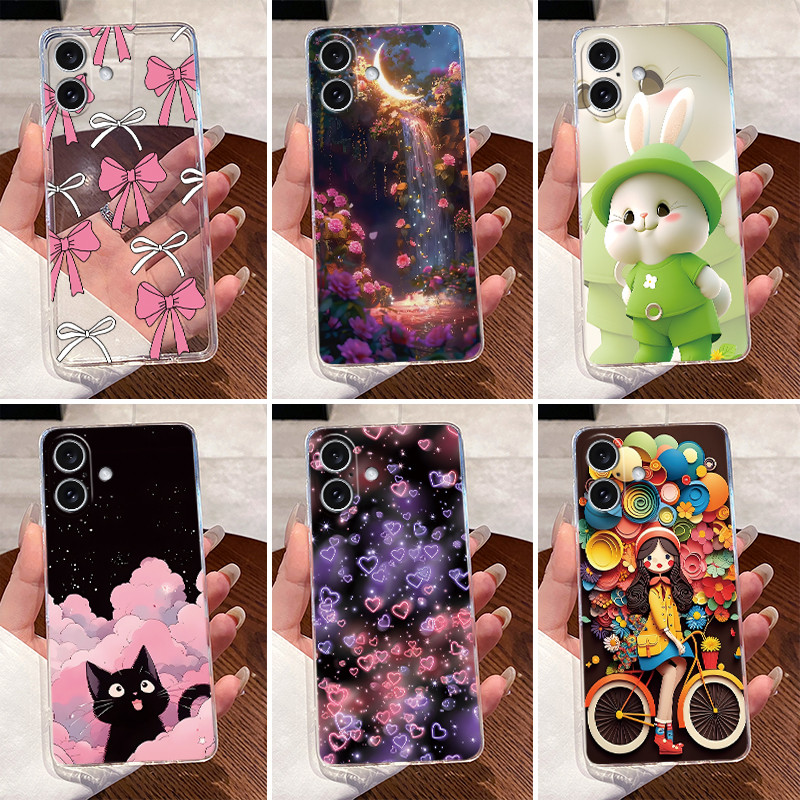 Ốp Lưng Cho iPhone 16 6.1 "Vỏ Cho iPhone 16 Plus 6.7" Vỏ Sang Trọng Dễ Thương Trái Tim Tình Yêu Thỏ 