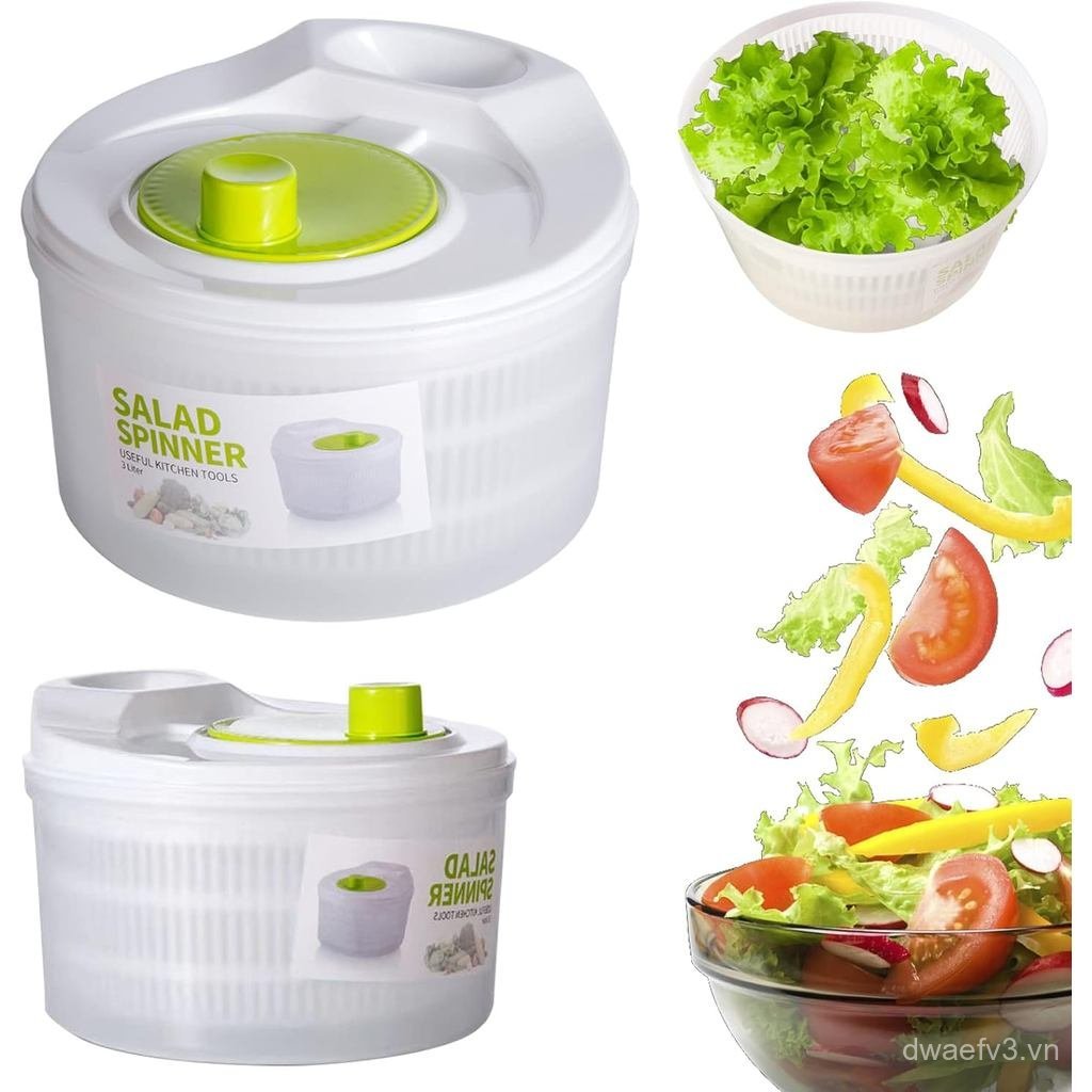 Niceeshop Dung Tích 3L Salad Spinner Máy Giặt Rau Quả Bát Rau Củ Quả Salad Spinner Có Nắp Rau, Tay C