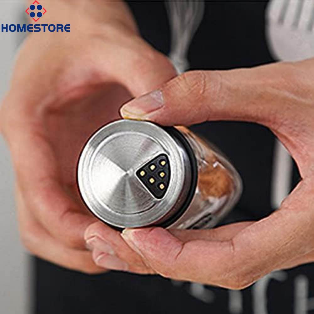 [Homestore]Rotating Spice Rack Six Glass Containers Three Shaker Types Seasoning Organizer