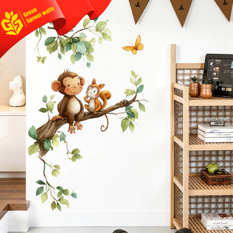 Dễ Thương Khỉ Nhỏ Leo Nhánh Dán Tường Bố Trí Nhà Cho Thuê Sofa Nền Dán Tường Nhà Ấm Biến Hình Dán Nh