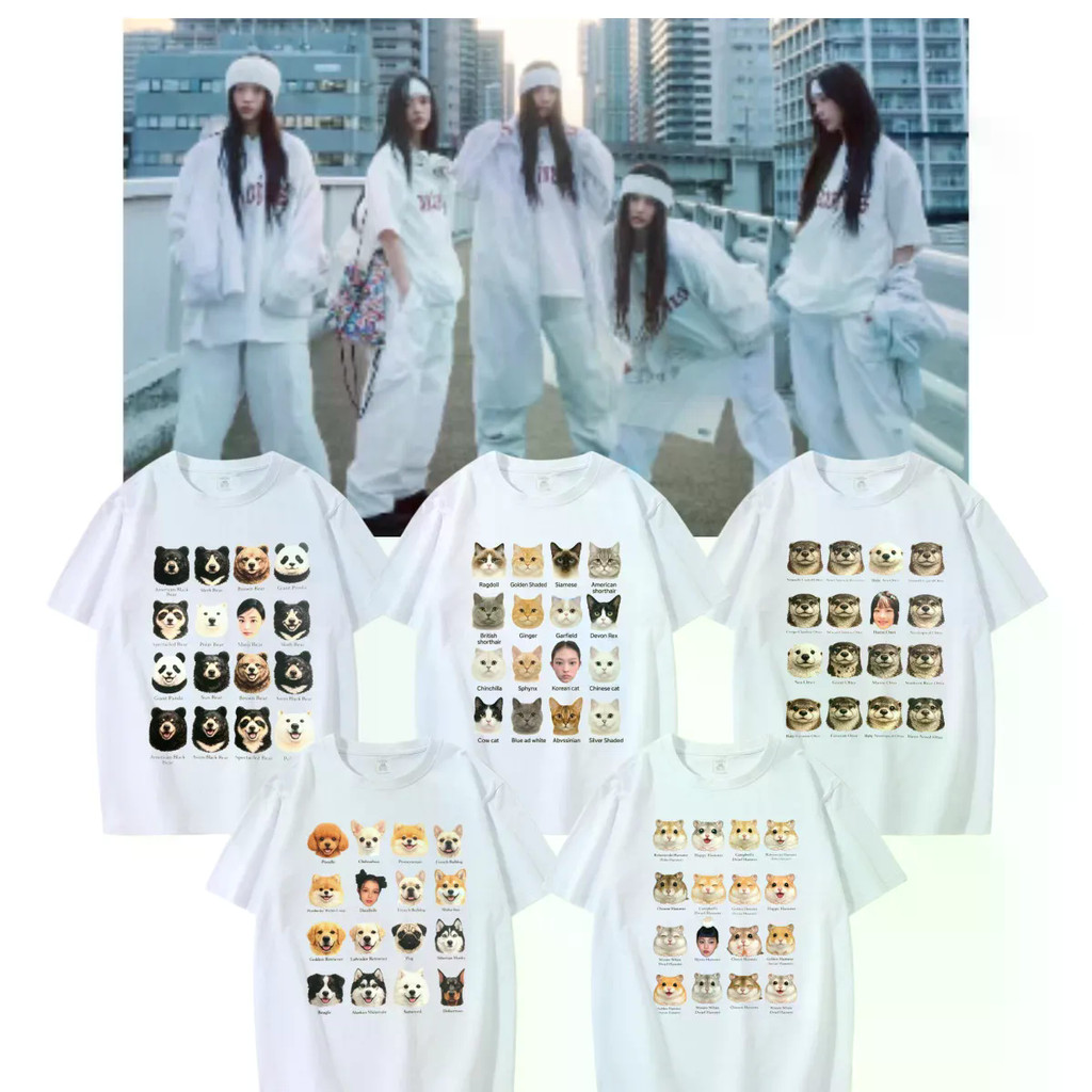 Kpop NJ MINJ HANNI Cổ Tròn Cotton T Tay Ngắn Hàng Đầu Nam / Nữ Cặp Đôi Áo Sơ Mi Ngắn